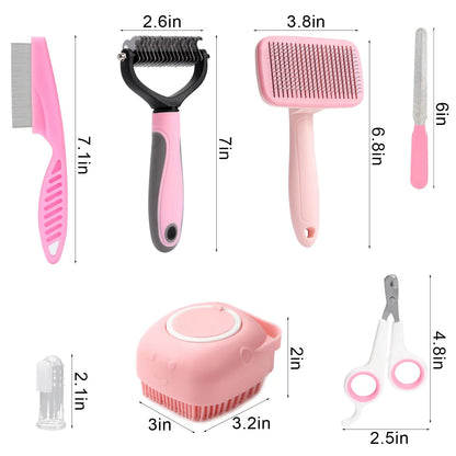 8-piece dog brush grooming set