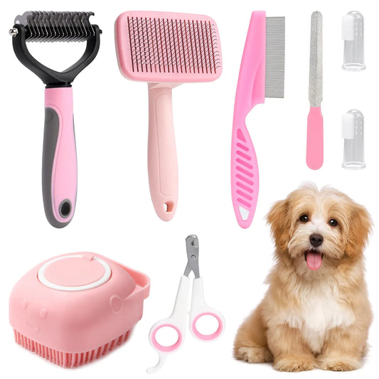 8-piece dog brush grooming set